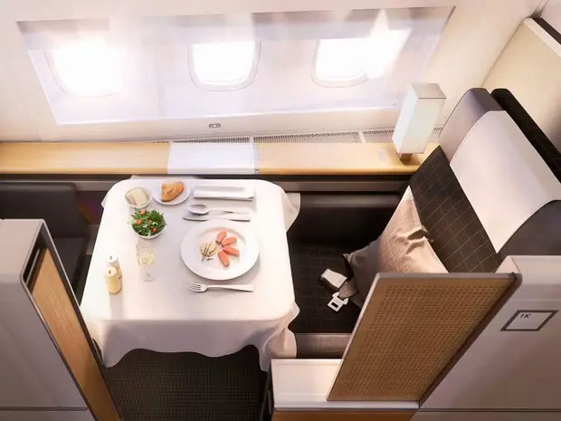 ghe-ngoi-hang-thuong-gia-cua-swiss-international-air-lines Hãng bay này ghi điểm về món ăn phục vụ trên ghế thương gia của mình.