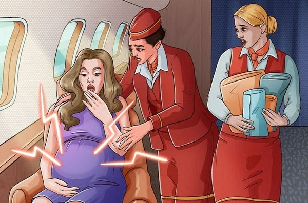sinh-con-tren-may-bay Các tiếp viên hàng không sẽ đóng vai trò là nữ hộ sinh và đỡ đẻ cho em bé.